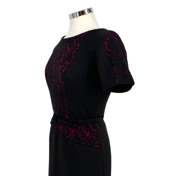 David Meister Black Red Lace A-Line Short Sleeve Dress Size 2 - Picture 5 of 11